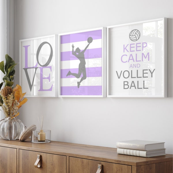 Girls Volleyball Gift, Girls Volleyball Decor Wall Art, Tween Girl Room Decor, Girls Sports Decor, Set of 3 Volleyball PRINTS OR CANVAS