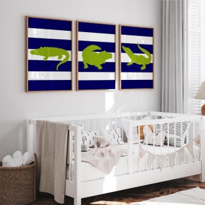 Alligator Wall Art Nursery Set of Three Alligator Prints or Alligator Canvas Art Alligator Nursery Art Boy Alligator Nursery Decor Alligator