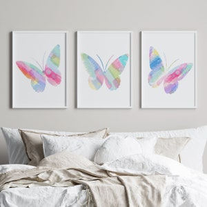 Colorful Butterfly Prints, Watercolor Butterfly Art, Young Girl Room Decor Toddler, Butterflies Art, Set of 3 Butterfly CANVAS OR PRINTS