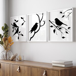 Bird Art, Bird Wall Art Bird Decor, Nature Wall Art Nature Decor Black and White Art, Bird Prints, Set of 3 Nature Prints or Bird Canvas Art