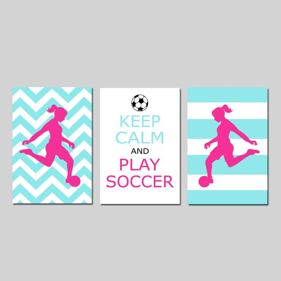 Soccer Decor For Girls Soccer Wall Art Soccer Room Decor Girls Soccer Decor Set Of 3 Keep Calm And Play Soccer Quote Choose Your Colors