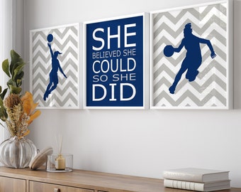 Girls Basketball Wall Art, Girls Basketball Decor, Girls Basketball Prints for Girls Basketball Wall Decor, Set of 3 Sports Prints or Canvas