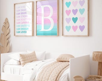 Tween Girl Room Decor Pink Blue, Positive Affirmations for Girls Wall Art, Gifts for Tween Girls Bedroom Decor, Set of 3 PRINTS OR CANVAS