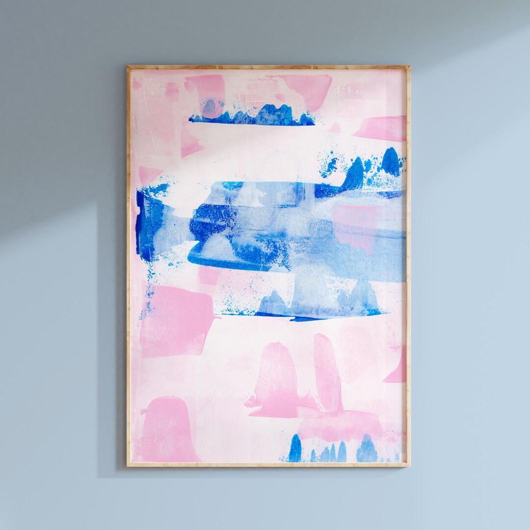 Blue and Pink Abstract Art Print or Canvas, Modern Teen Girl Wall Art ...
