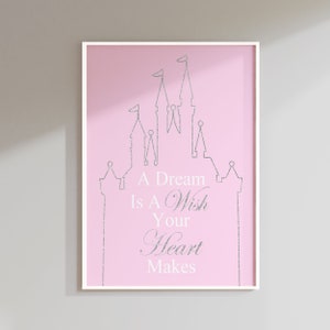 A Dream Is A Wish Your Heart Makes Quote with Princess Castle PRINT OR CANVAS, Young Girl Room Decor Princess Theme, Baby Girl Nursery Decor