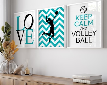 Volleyball Decor Girl Bedroom Decorations Volleyball Wall Art for Girl Room, Volleyball Player, Volleyball Quote, Set of 3 PRINTS OR CANVAS