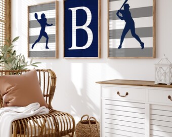 Sport Wandkunst für Jungen, Fußball Druck, Jungen Baseball Wandkunst, Teenager Jungen Schlafzimmer Dekor, Set mit 3 DRUCKEN ODER LEINWAND