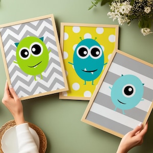 Monster Prints - Monster Nursery Art Monster Nursery Decor Monster Nursery Prints - Set of 3 Prints - Boy Room Decor - CHOOSE YOUR COLORS