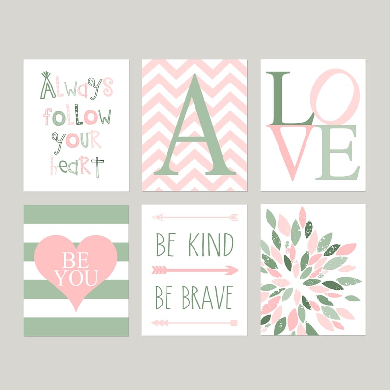 Girl Bedroom Decor Sage Green and Pink, Tween Girl Room Decor Floral