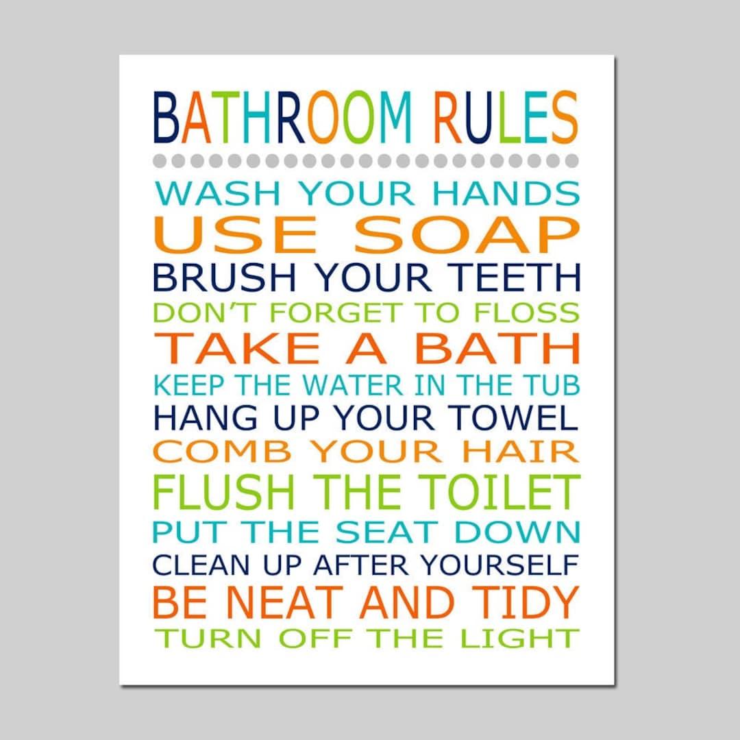 Bathroom Rules Print or Canvas Bathroom Decor Kids Bathroom Etsy
