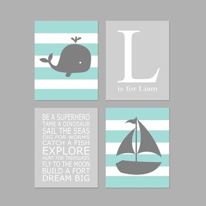 &quot;Segelboot-Druck &quot;&quot;Segelboot-Anker&quot;&quot; für kleine Wale als 4-teiliges Poster im Set oder auf Leinwand.&quot;