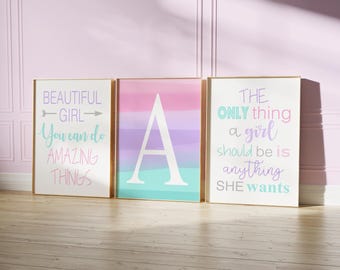 Tween Girl Bedroom Decor, Cute Quotes for Girls Room Decor, Pastel Art Girls, Teenage Girl Room Decor, Set of 3 Ombre Art Prints or Canvas