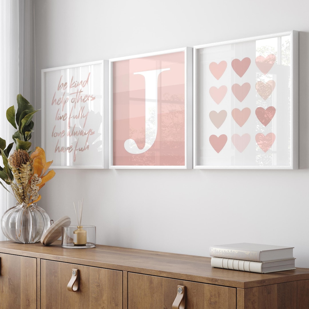 Blush Pink Wall Art for Teen Girl Room Decor, Tween Girls Wall Art ...