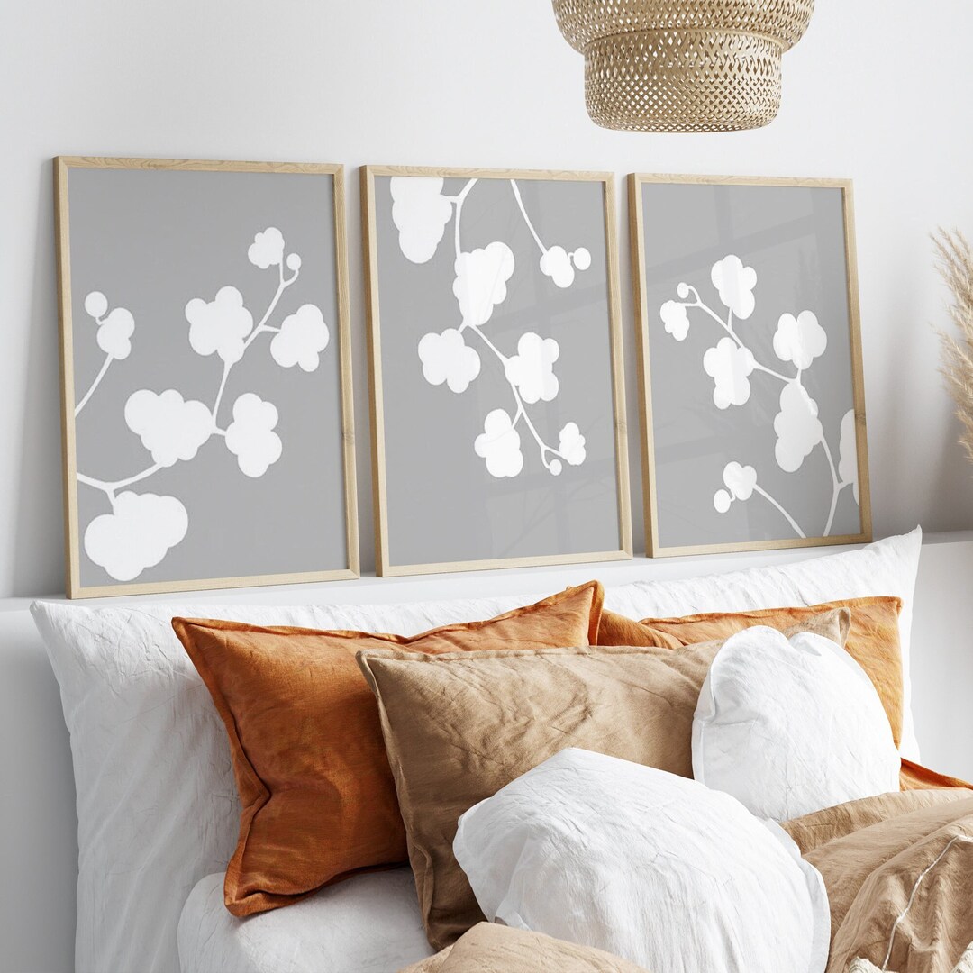 Clover Wall Art Gray Floral Art Grey Botanical Art Gray Etsy