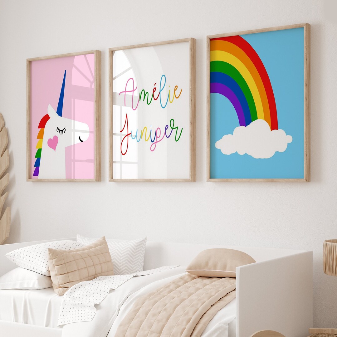 Unicorn Wall Decor, Rainbow Room Decor, Unicorn Art for Girls Room