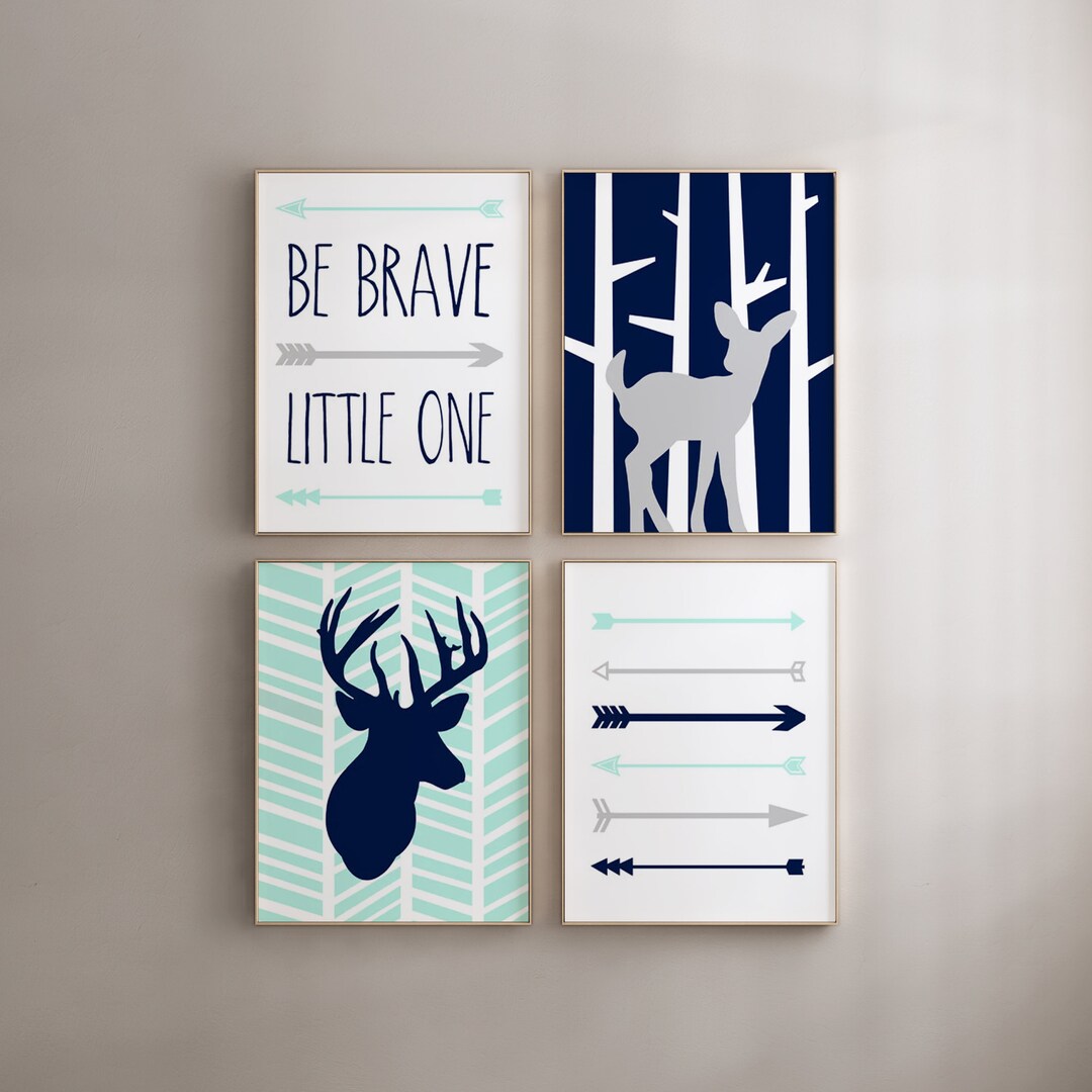 Navy and Mint Woodland Nursery Decor Deer Nursery Decor Navy and Mint ...