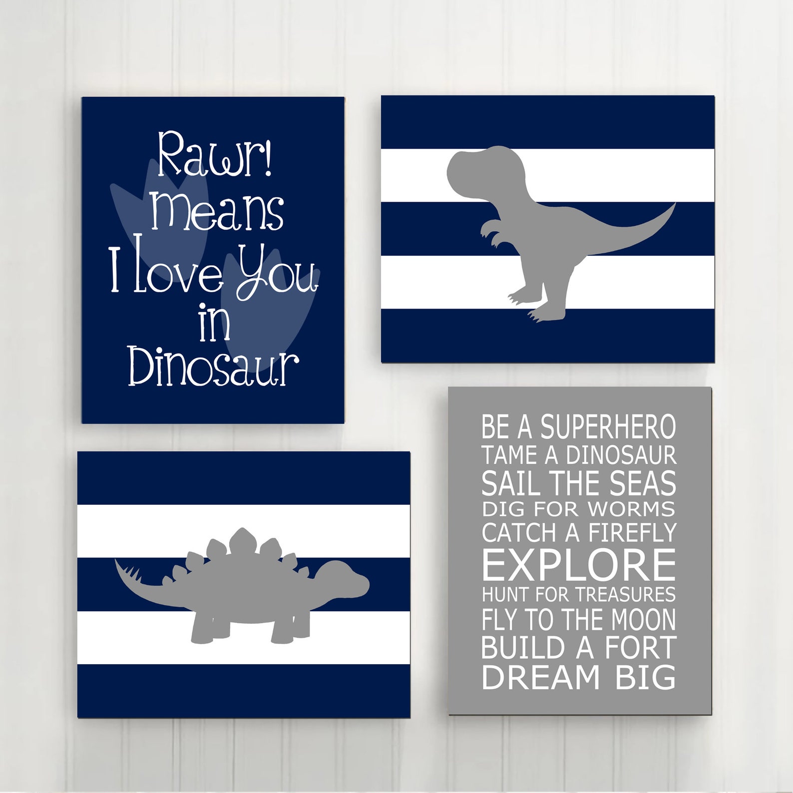 Dinosaur Nursery Wall Decor Dinosaur Nursery Decor Navy Etsy
