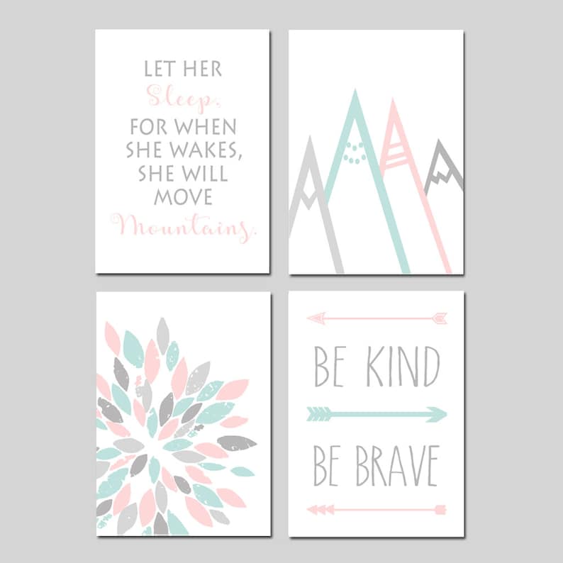 Girl Mountain Nursery Art for Girl Mountain Nursery Decor Girl Etsy