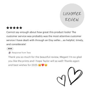 May include: Five-star review of a product with a positive comment about the customer service. The reviewer says the customer service was helpful, timely, and considerate. The seller responds with a thank you and best wishes for the new year.