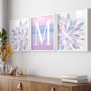 Teen Girl Bedroom Decor, Flower Wall Art for Girl Room Decor, Tween Girl Wall Decor Purple Blue Pink, Set of 3 Flower PRINTS OR CANVAS