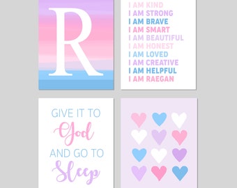 Tween Girl Room Decor Wall Art, Positive Affirmations for Girls Bedroom Decor, Give it To God And Go To Sleep, Set of 4 PRINTS OR CANVAS