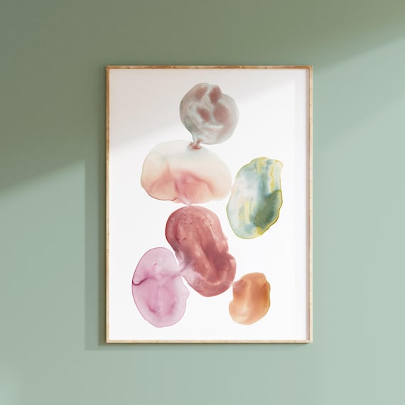 Earthy Wall Art, Abstract Watercolor Art, Bathroom Wall Art, Seashell Art Pink and Green, Beachy Art PRINTS OR CANVAS