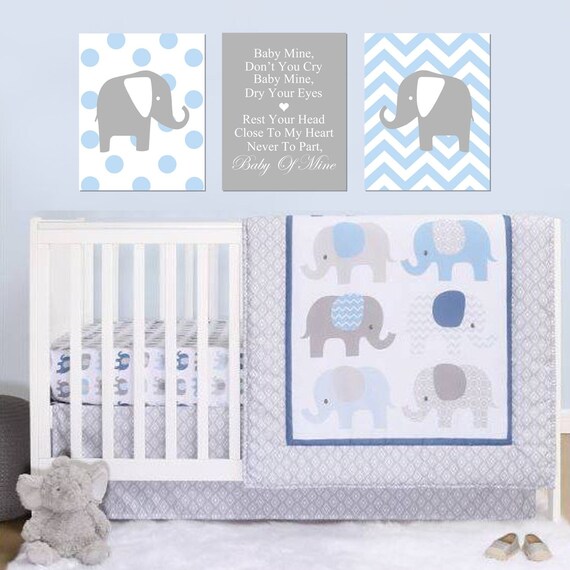 Blue Elephant Nursery Decor Elephant Nursery Art Prints Baby Etsy