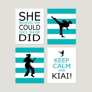 Girls Karate Wall Art, Girls Martial Arts Decor, Karate Room Decor for Girls Bedroom, Kids Karate Posters, Set of 4 Karate PRINTS OR CANVAS