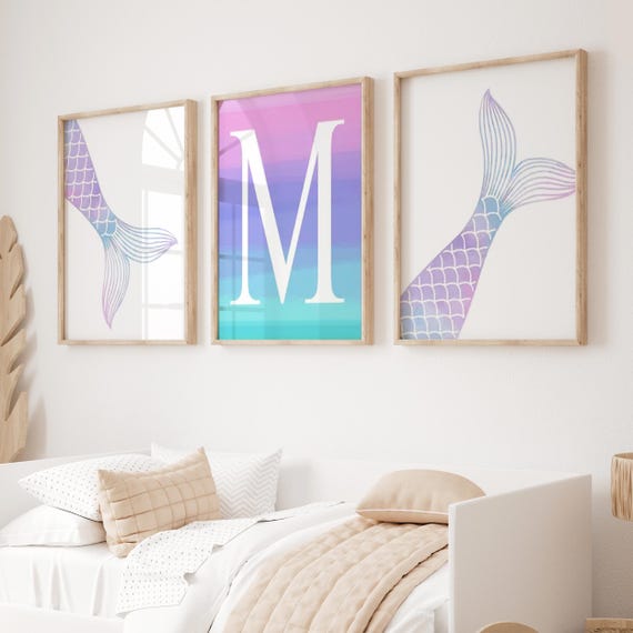 Mermaid Tail Print, Purple Mermaid Decor for Girls Room