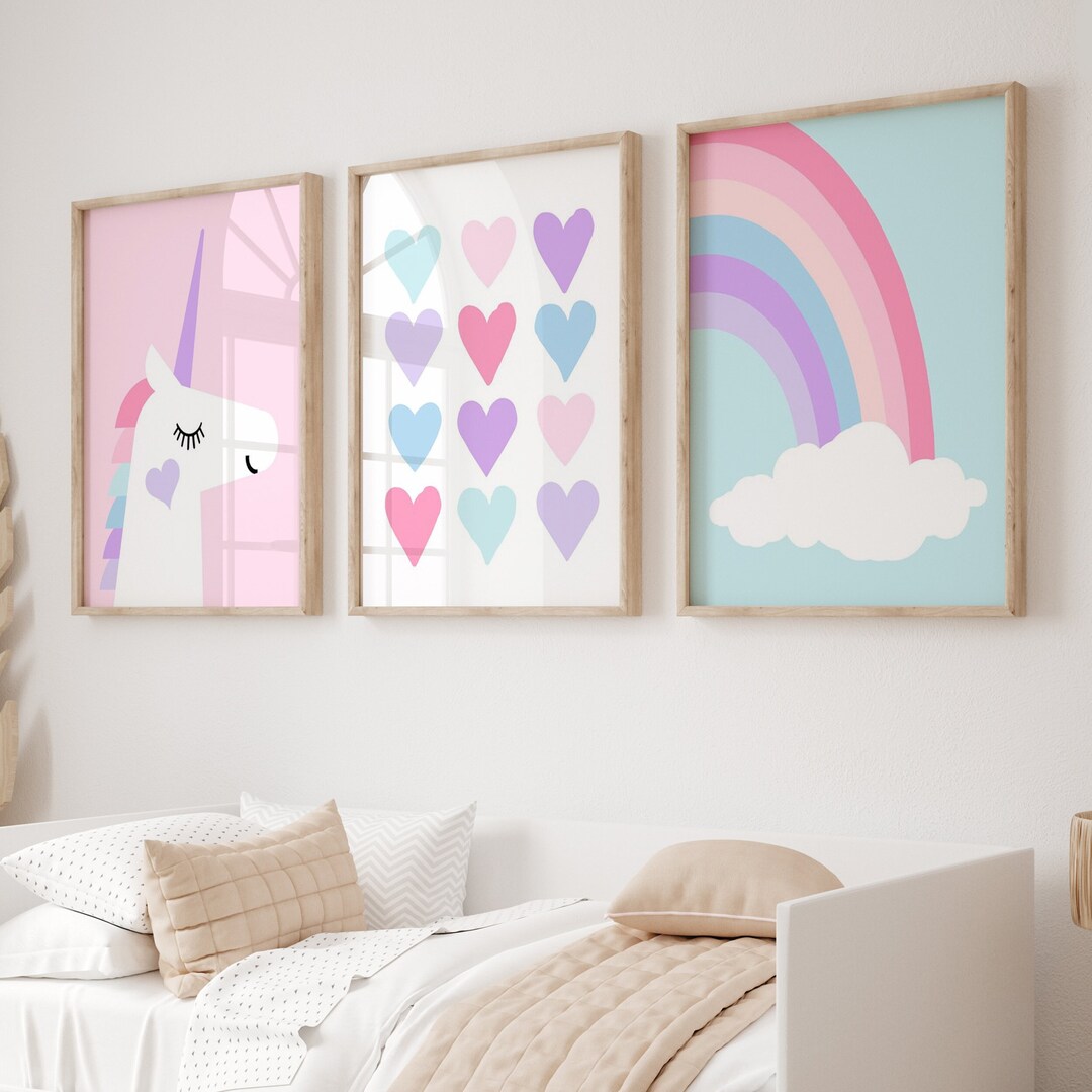 Unicorn Bedroom Decor, Unicorn Art for Girls Room Decor, Hearts and Rainbow Art, Girl Bedroom ...