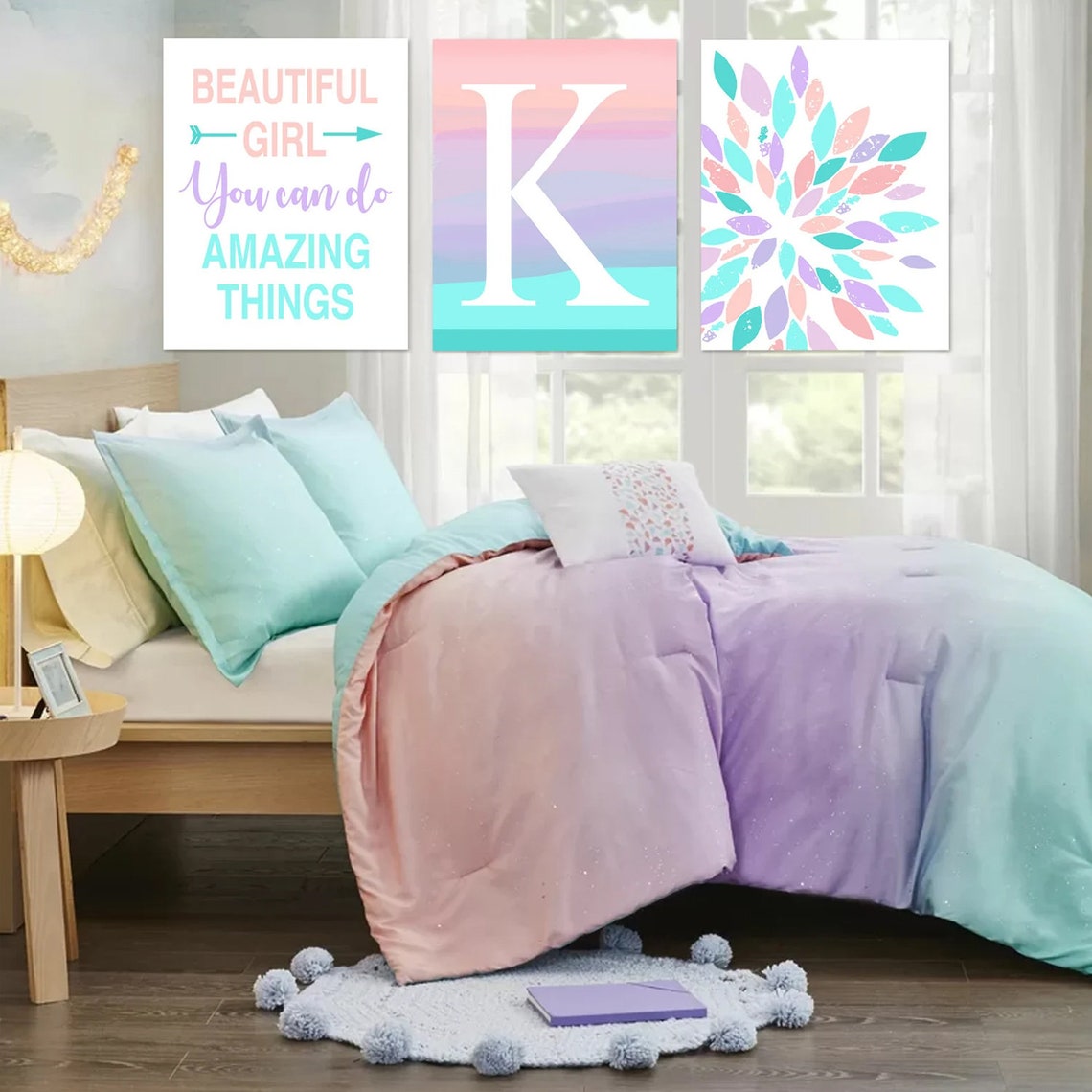 Wall Art for Girls Room Decor Tween Girl Bedroom Decor Ombre | Etsy