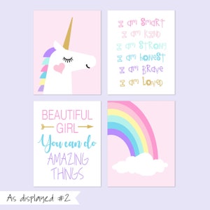 Girl Room Decor Unicorn Room Decor for Girls, Unicorn Rainbow Prints, Unicorn Wall Art, Quotes for Girls, Set of 4 Unicorn Prints or Canvas As displayed #2