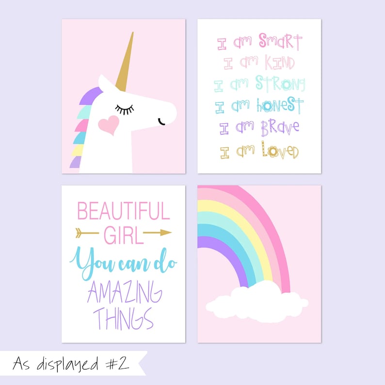 Girl Room Decor Unicorn Room Decor for Girls, Unicorn Rainbow Prints, Unicorn Wall Art, Quotes for Girls, Set of 4 Unicorn Prints or Canvas As displayed #2