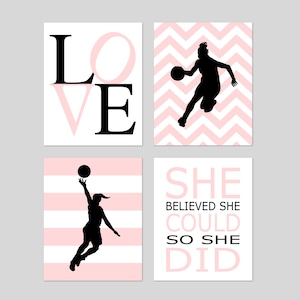 Girls Basketball Wall Art, Girls Basketball Decor, Girls Sports Decor, Girls Basketball Art, Set of 4 Basketball Prints or Basketball Canvas