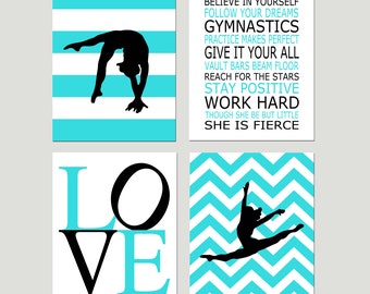 Gymnastics Wall Art, Gymnast Gift, Dance Room Decor, Tween Girls Bedroom Decor, Set of 4 PRINTS OR CANVAS