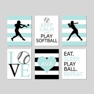 Girls Softball Decor, Girls Softball Gift, Softball Room Decor, Girl Sports Decor, Tween Girl Room Decor, Set of 6 Softball PRINTS OR CANVAS