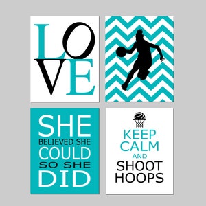 Basketball Decor for Girls Basketball Decor Girl Bedroom Art, Basketball Wall Art, Set of 4 Basketball Prints for Girls - CANVAS OR PRINTS