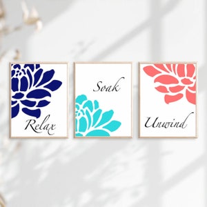 Relax Soak Unwind Floral Bathroom Art - Set of Three Bathroom Prints - Flower Bathroom Art Adult Bathroom Art Set of 3 PRINTS OR CANVAS Art