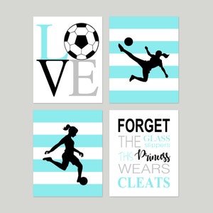 Girls Soccer Decor, Soccer Decorations for Girls Room Decor, Girl Soccer Wall Art, Girls Soccer Wall Decor, Set of 4 Soccer Prints or Canvas