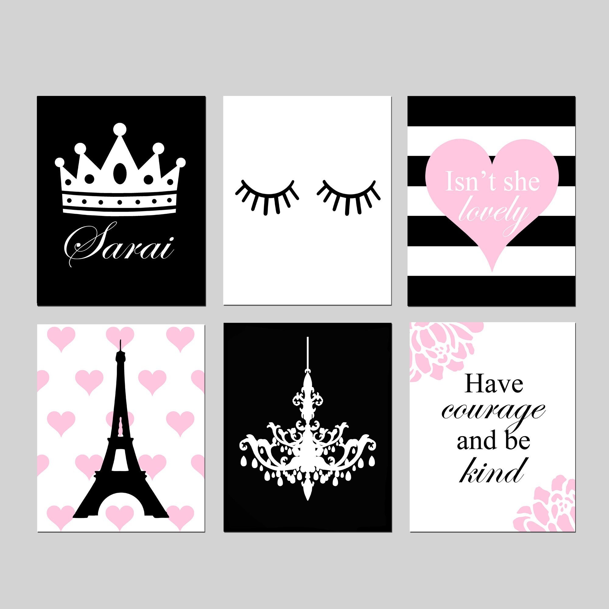Paris Bedroom Decor for Girl, Black and Pink Room Decor Paris Room Decor for Girl Room Decor Paris Wall Art, Set of 6 Paris PRINTS OR CANVAS