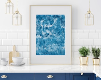 Stimmungsvolle Blaue abstrakte Kunst, Indigo Blauer Kunstdruck, Juwel Tone Blauer abstrakter Kunstdruck, Moderne Blaue Wandkunst, Abstrakter Ozean Kunstdruck oder Leinwand