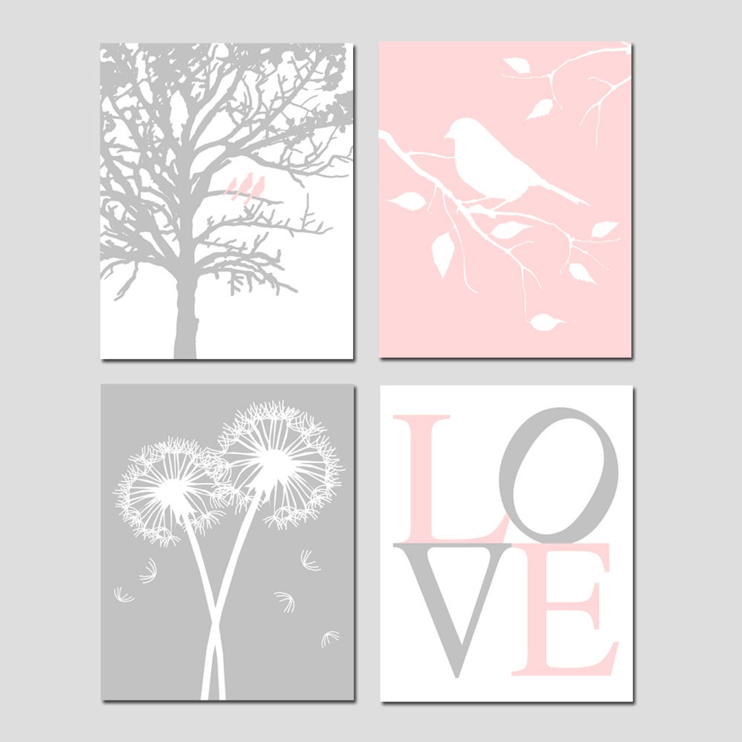 Pale Pink Nursery Art Pink and Gray Nursery Wall Art Peach Etsy