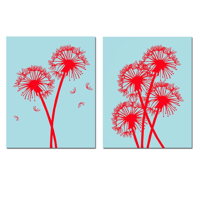 Modern Dandelion Art Set of 2 Dandelion Floral Prints Poppy Etsy