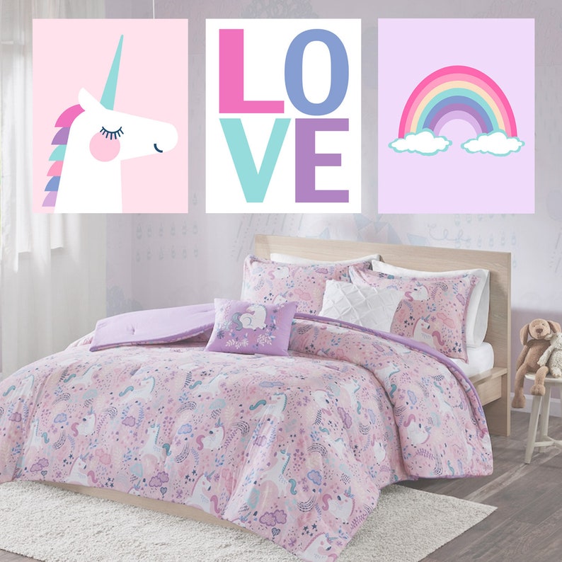 Unicorn Prints Unicorn Room Decor Unicorn Wall Art Unicorn Nursery Art Unicorn Rainbow Decor Set Of 3 Unicorn Prints Choose Your Colors