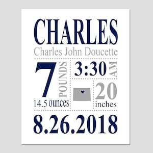 Birth Stats Sign - Birth Statistics Sign - Custom Birth Stats Wall Art for Nursery Decor - Baby Boy Birth Stats Print - CANVAS OR PRINT