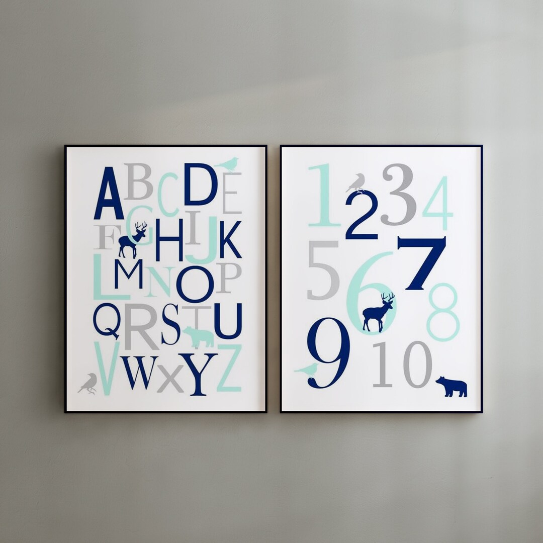 Woodland Nursery Art Woodland Alphabet and Numbers Set of Two Prints or ...