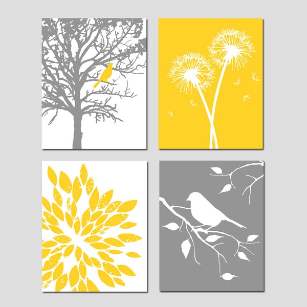 Yellow Gray Wall Art Etsy