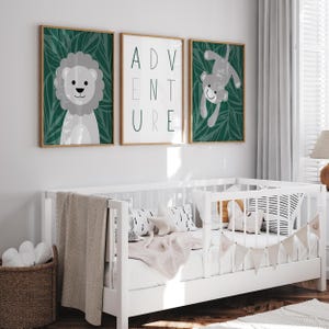 Safari Nursery Decor Boy, Lion Nursery Wall Art Prints, Jungle Nursery Decor, Monkey Nursery Art, Set of 3 Safari Animal PRINTS OR CANVAS