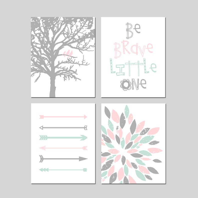 Pink Mint Nursery Art Pink Mint Nursery Decor Girl Tribal Etsy