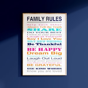 Family Rules, House Rules, Family Rules Sign, Family Quote, Playroom Rules, Foyer Decor, Family Decor, Kids Wall Art - CHOOSE YOUR COLORS